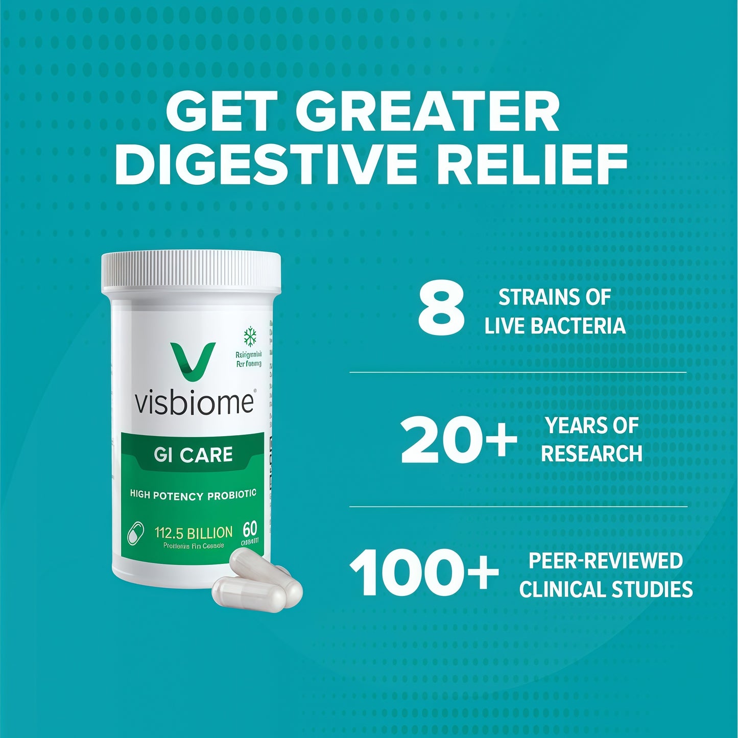 Visbiome® GI Care High Potency Probiotic, 112.5B CFU, 60 Capsules | Original De Simone Formulation®, Multi-Strain,Probiotics, Low FODMAP Certified, Gluten-Free, Made in USA